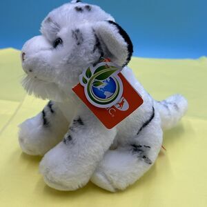 NWT Wild Republic White Tiger Cub 7” Plush Stuffed Zoo Animal Striped Blue Eyes